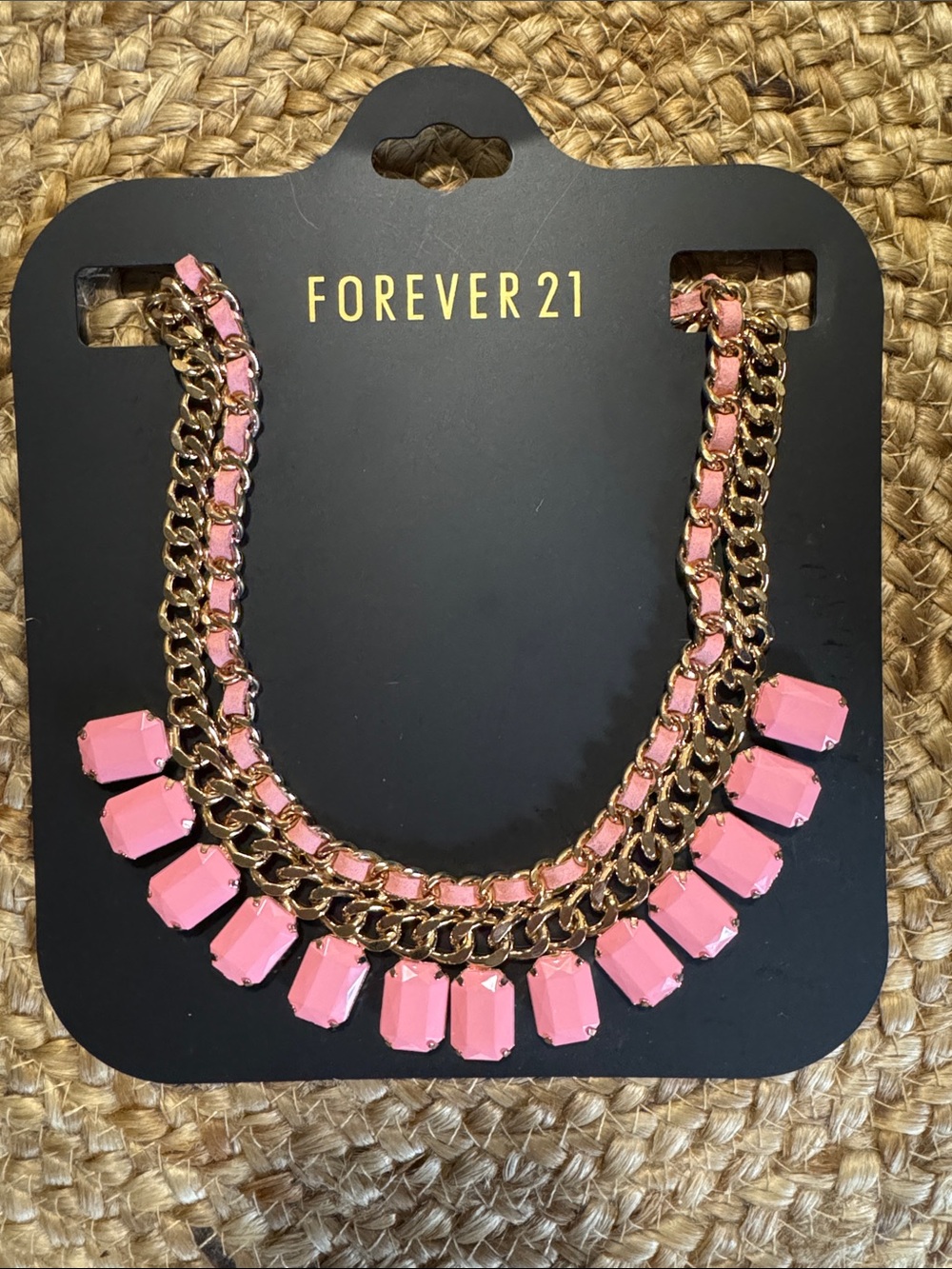 Forever 21 Pink and Gold Linked Statement Necklace